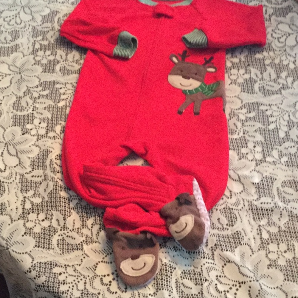 👍Baby Unisex 24 mo Baby Reindeer 1-Pc Pajamas (K)